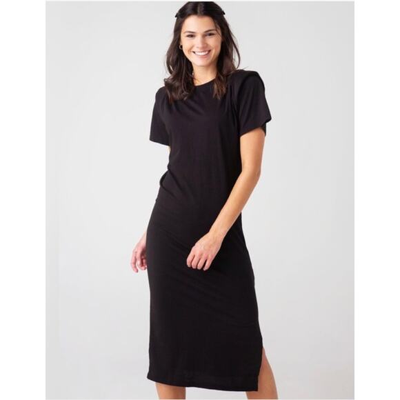 FRAME Black Cotton Midi Dress Padded Shoulder Size Small Minimalist - Picture 1 of 7